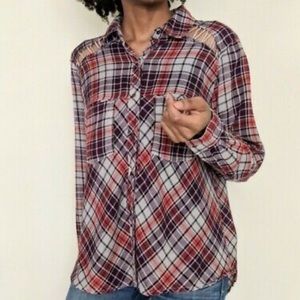 Free People Purple and Red Flannel with cutout
